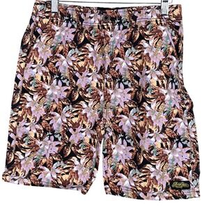AussieBum Mens Tropical Floral Shorts Brown Tan Lavender Cotton Spandex Stretch